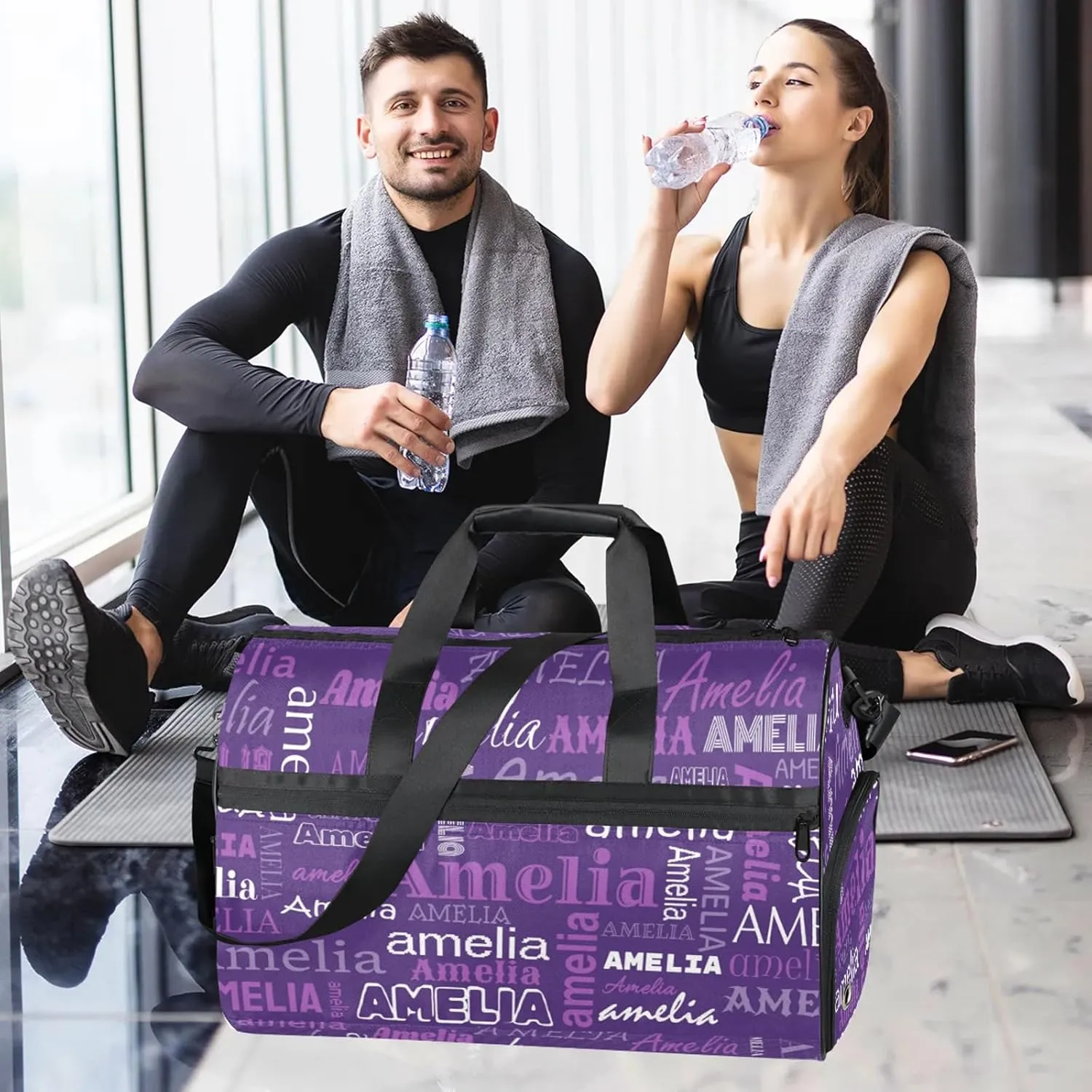 Custom Sports Duffel Bag with Name Personalized Gymnastics Bag with Shoes Compartment for Women Dance Ballet Bag Travel Duffels Lightweight, Dark Purple