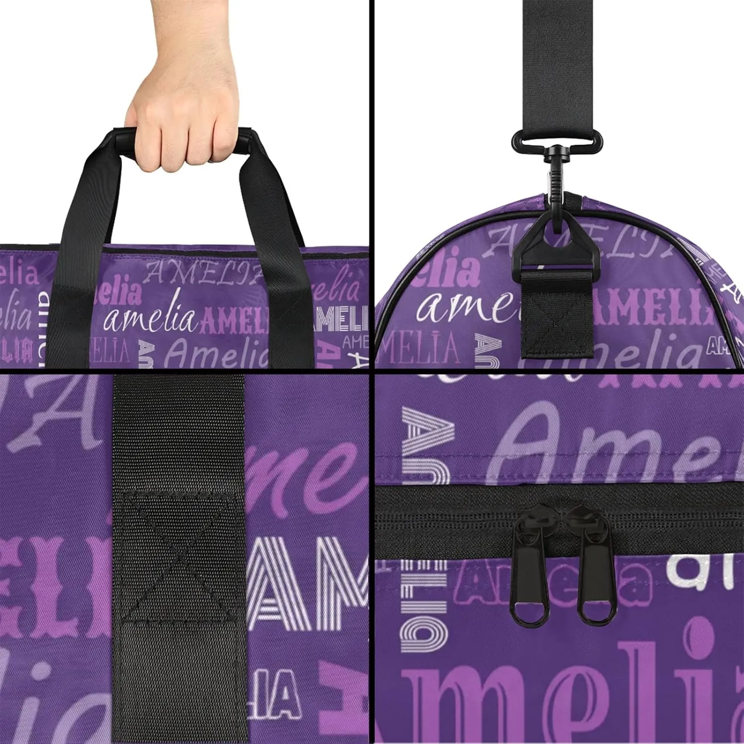 Custom Sports Duffel Bag with Name Personalized Gymnastics Bag with Shoes Compartment for Women Dance Ballet Bag Travel Duffels Lightweight, Dark Purple