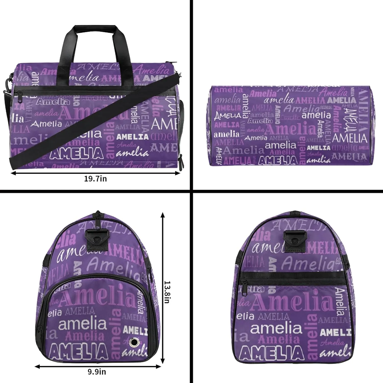 Custom Sports Duffel Bag with Name Personalized Gymnastics Bag with Shoes Compartment for Women Dance Ballet Bag Travel Duffels Lightweight, Dark Purple