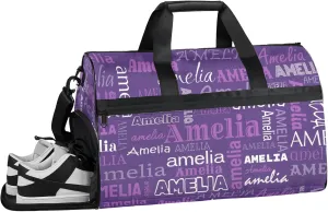 Custom Sports Duffel Bag with Name Personalized Gymnastics Bag with Shoes Compartment for Women Dance Ballet Bag Travel Duffels Lightweight, Dark Purple
