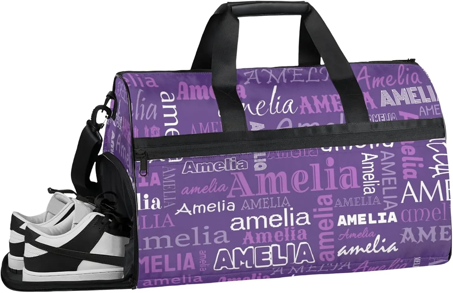 Custom Sports Duffel Bag with Name Personalized Gymnastics Bag with Shoes Compartment for Women Dance Ballet Bag Travel Duffels Lightweight, Dark Purple