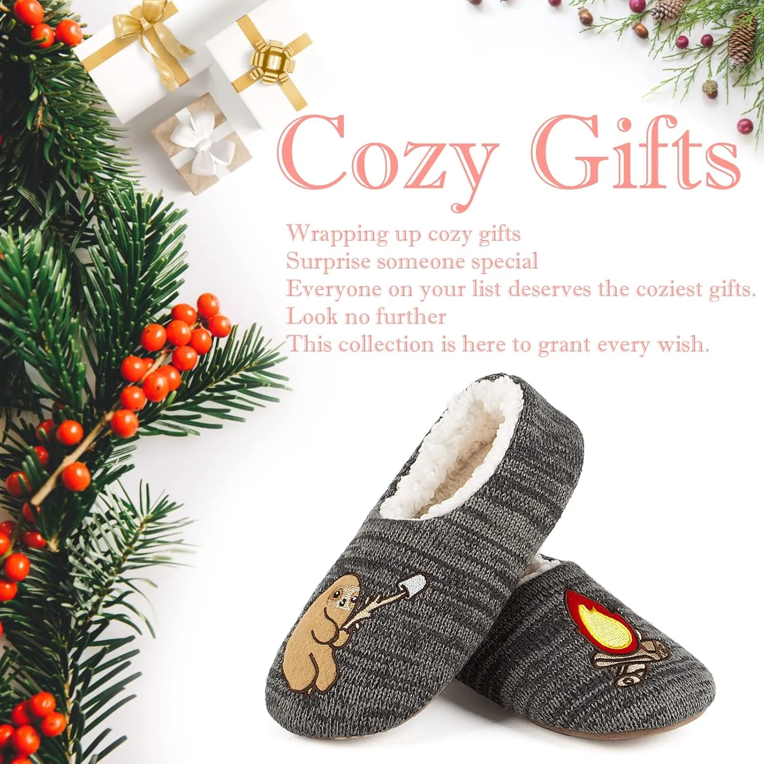 Cute Animal House Slippers, Warm Fuzzy Slipper Socks with Grippers Non Slip, Cozy Funny Gifts