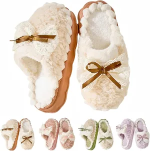 Cute Bow Fuzzy Slippers for Women, Fluffy Cozy Warm Womens Slippers with Thick Sole