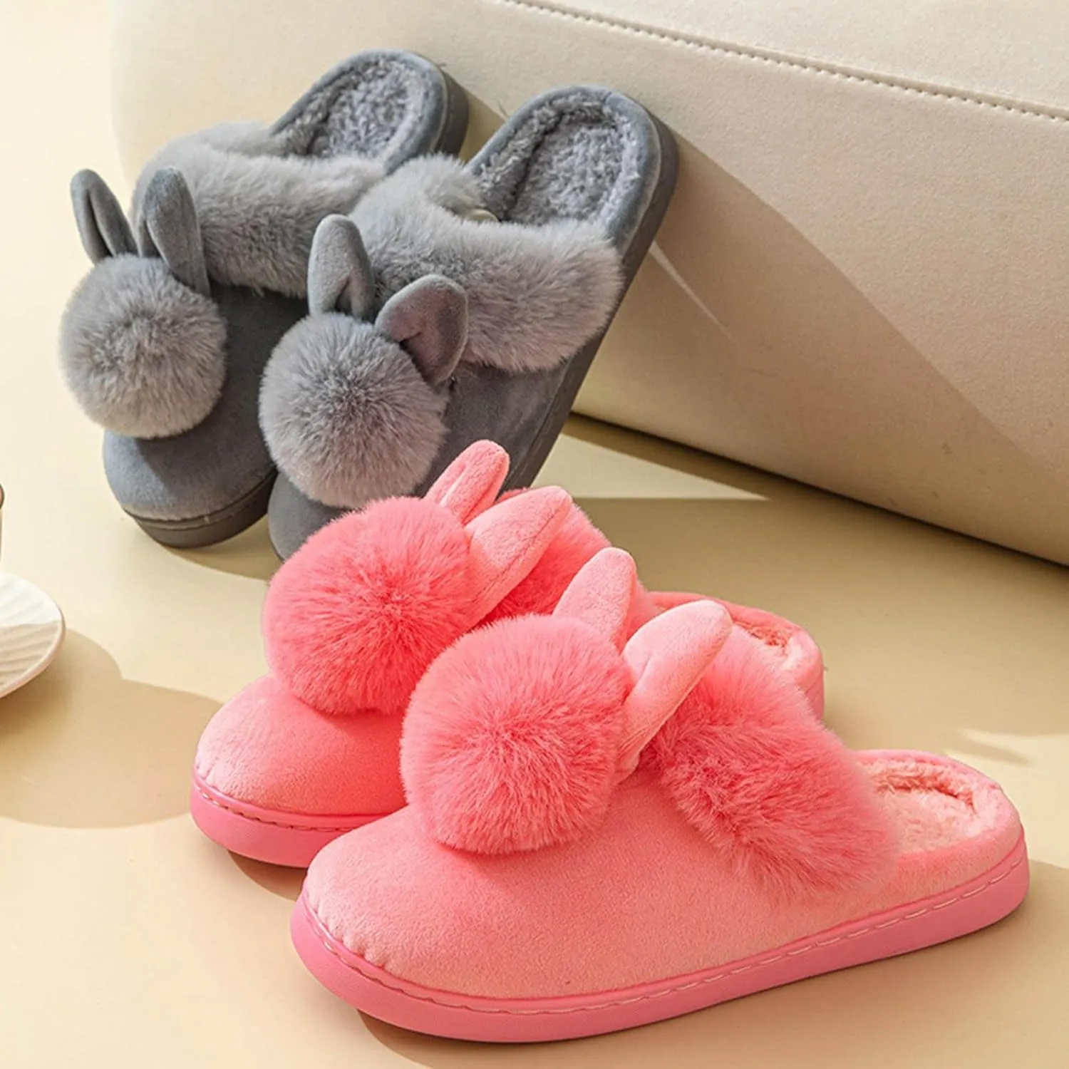 Cute Bunny Slippers for Women Home Bedroom Warm Animal Slippers Winter Indoor Fluffy Slippers Comfy Cozy Slippers