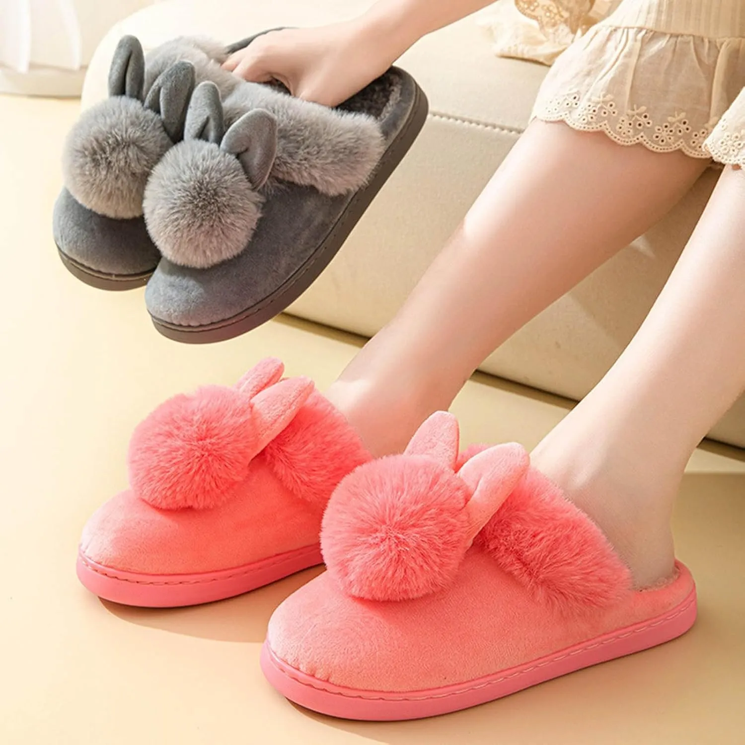 Cute Bunny Slippers for Women Home Bedroom Warm Animal Slippers Winter Indoor Fluffy Slippers Comfy Cozy Slippers