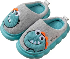 Cute House Slippers for Winter : Boys Girls Warm Cozy Cartoon Animal Slippers for Home Kids Cotton Dinosaur Slip on Memory Foam Non-Slip Indoor Shoes