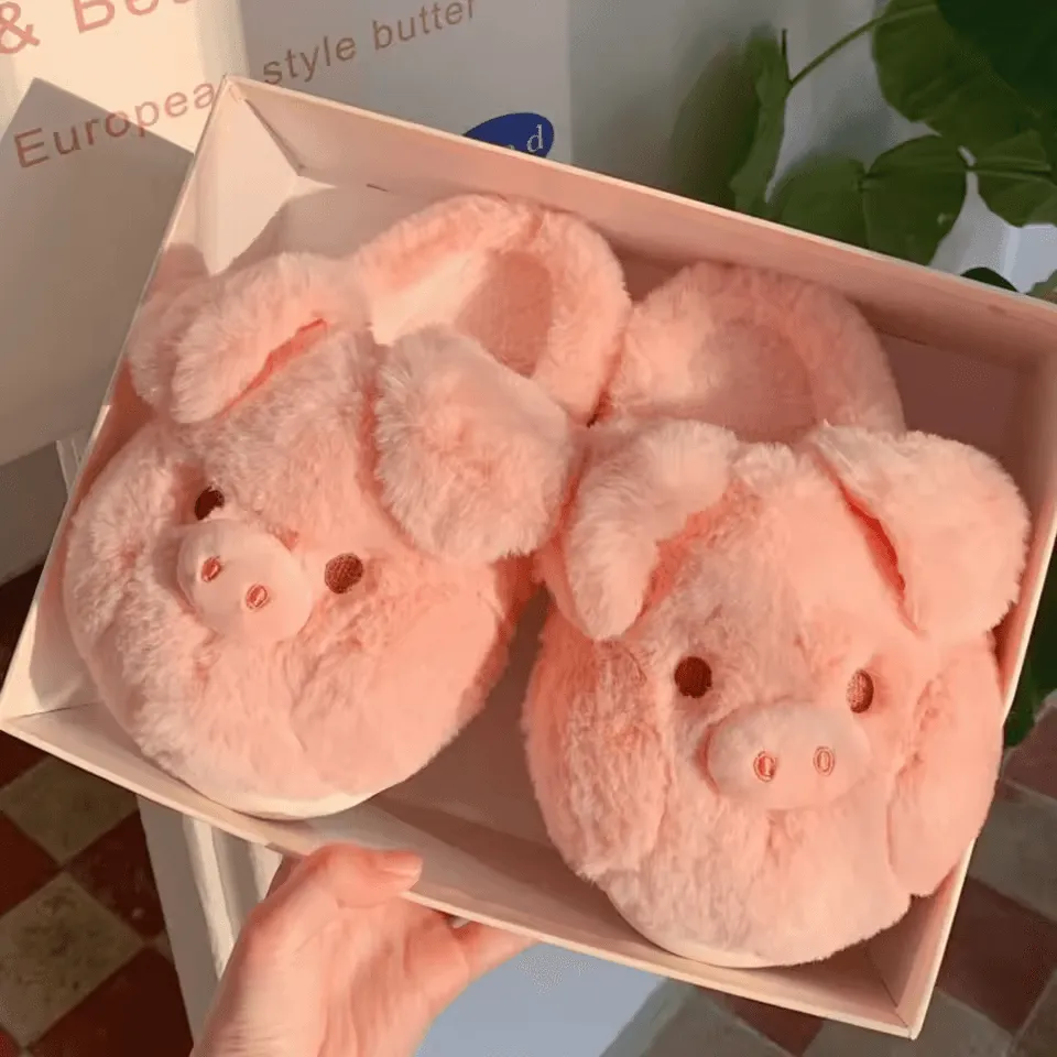 Cute Pig Slippers – Soft & Cozy Plush Indoor House Shoes