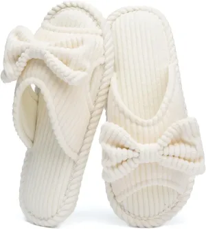 Cute Slippers for Women Indoor and Outdoor Cozy Soft Bow Open Toe Womens Slippers with Memory Foam Anti-Skid Sole Slides Spa Birthday Gifts for Women Mom Her Ladies Bridesmaid
