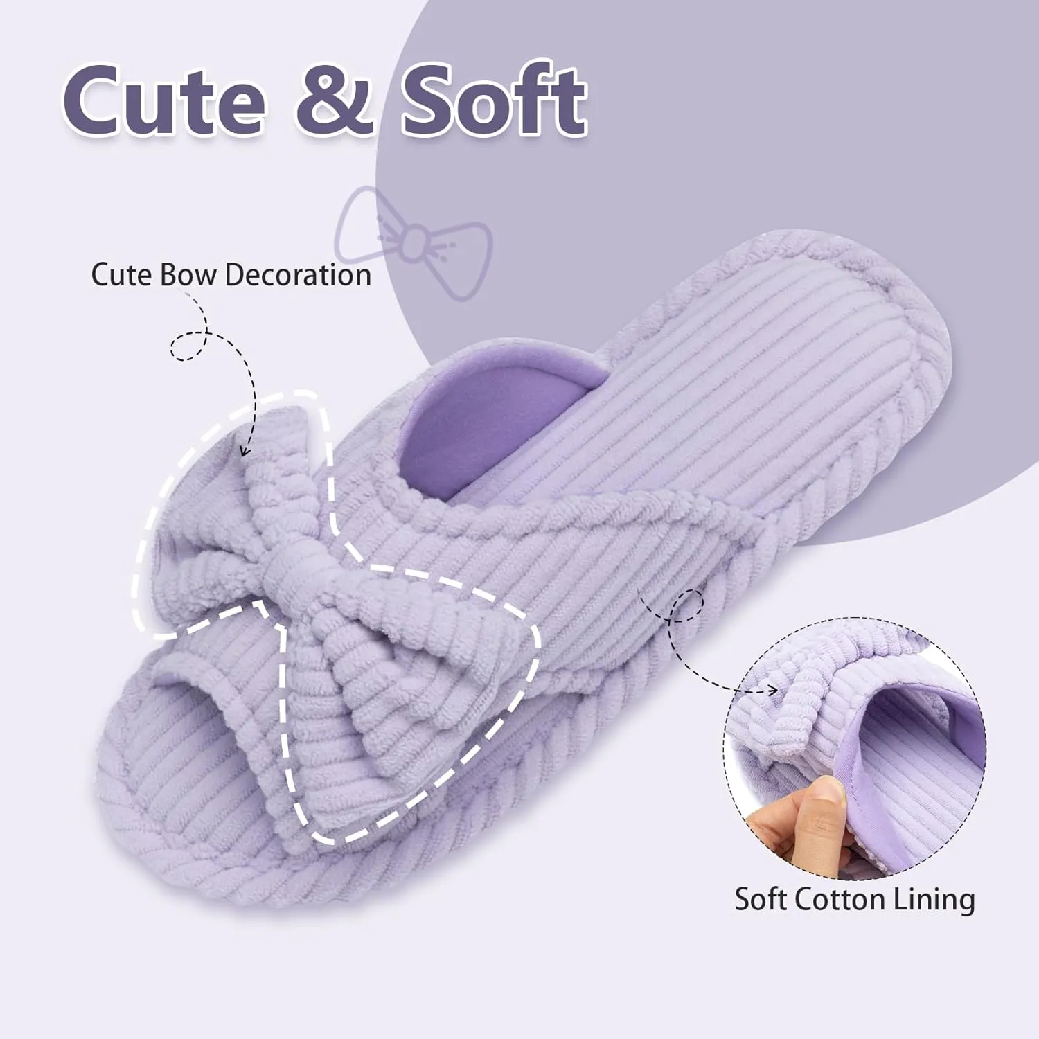 Cute Slippers for Women Indoor and Outdoor Cozy Soft Bow Open Toe Womens Slippers with Memory Foam Anti-Skid Sole Slides Spa Birthday Gifts for Women Mom Her Ladies Bridesmaid