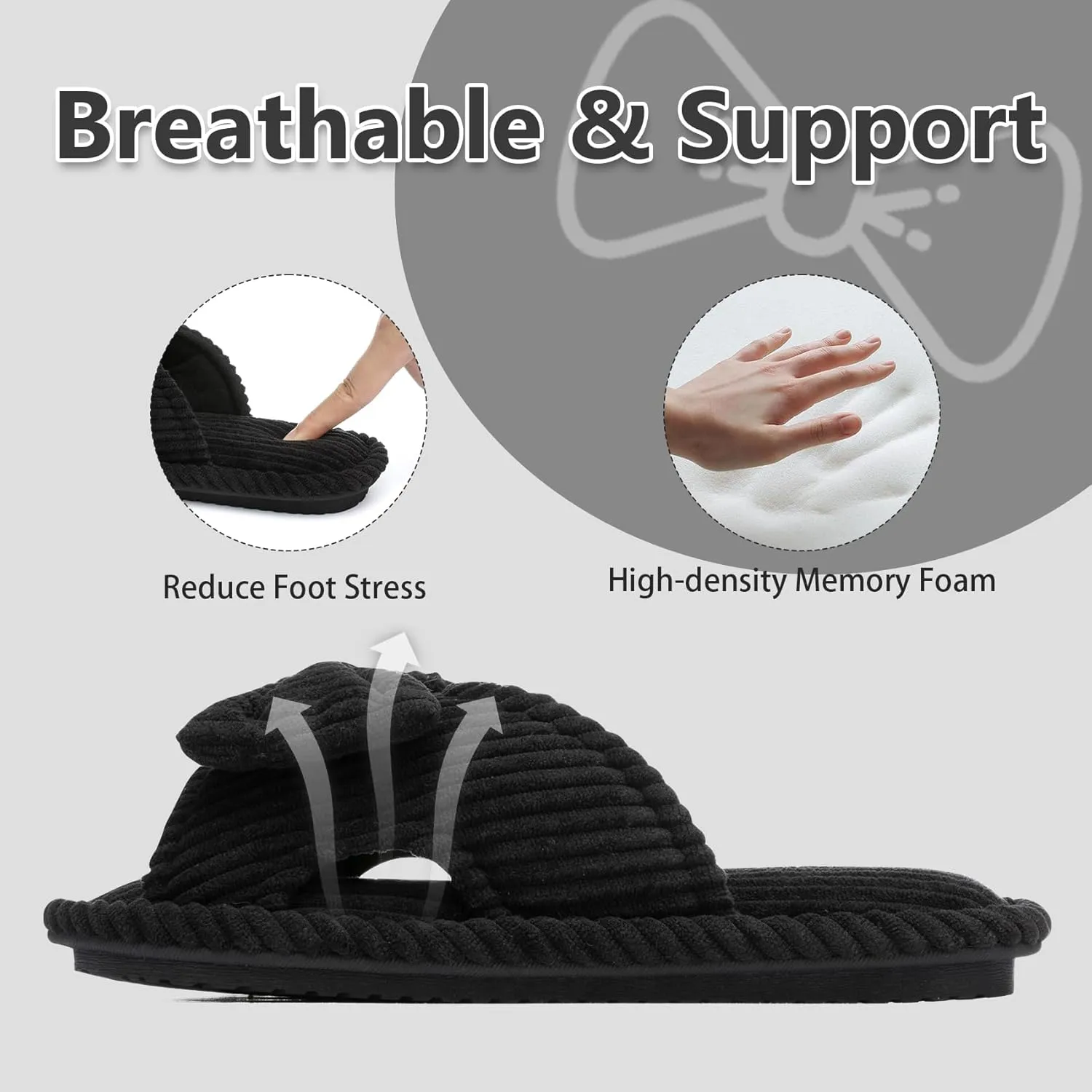 Cute Slippers for Women Indoor and Outdoor Cozy Soft Bow Open Toe Womens Slippers with Memory Foam Anti-Skid Sole Slides Spa Birthday Gifts for Women Mom Her Ladies Bridesmaid
