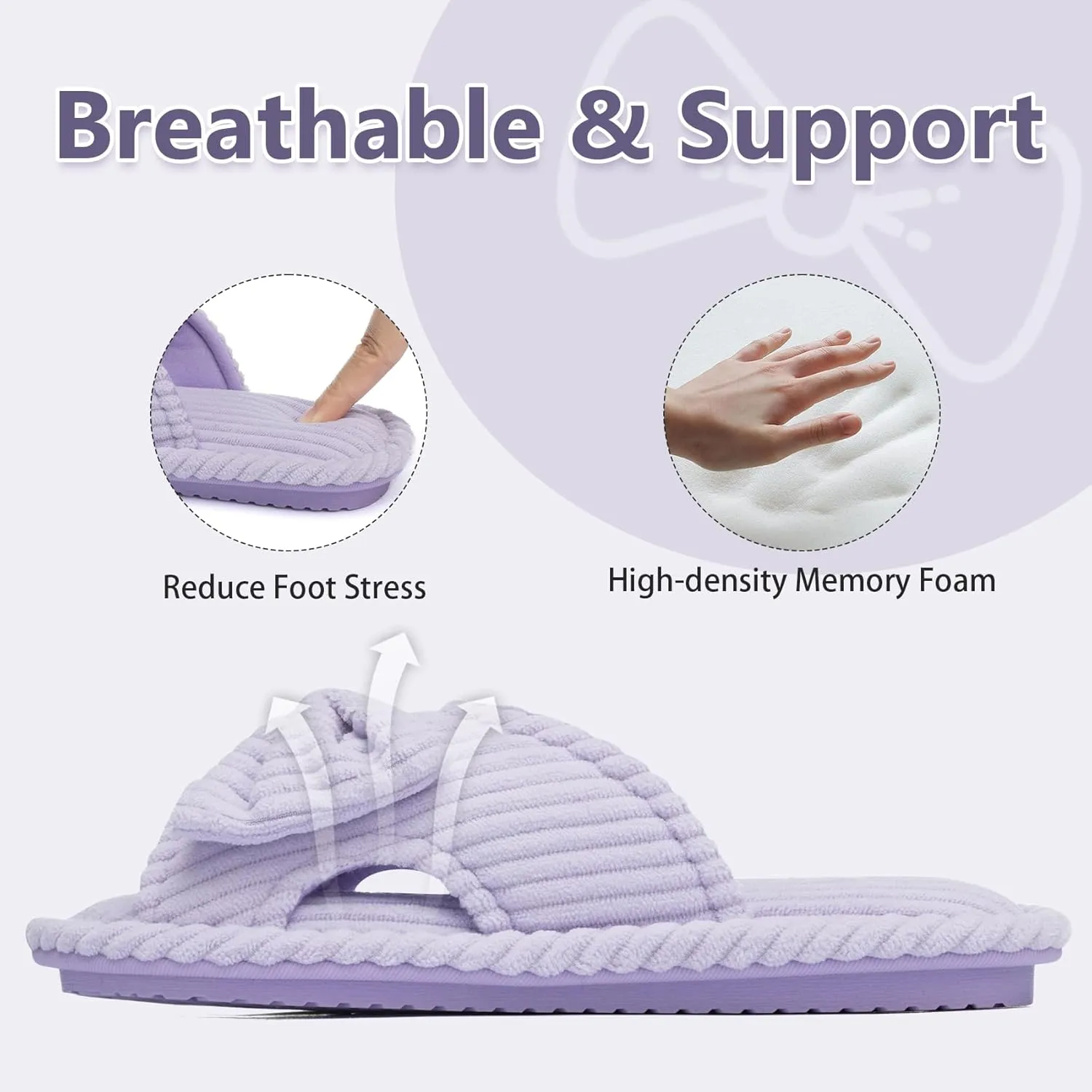 Cute Slippers for Women Indoor and Outdoor Cozy Soft Bow Open Toe Womens Slippers with Memory Foam Anti-Skid Sole Slides Spa Birthday Gifts for Women Mom Her Ladies Bridesmaid