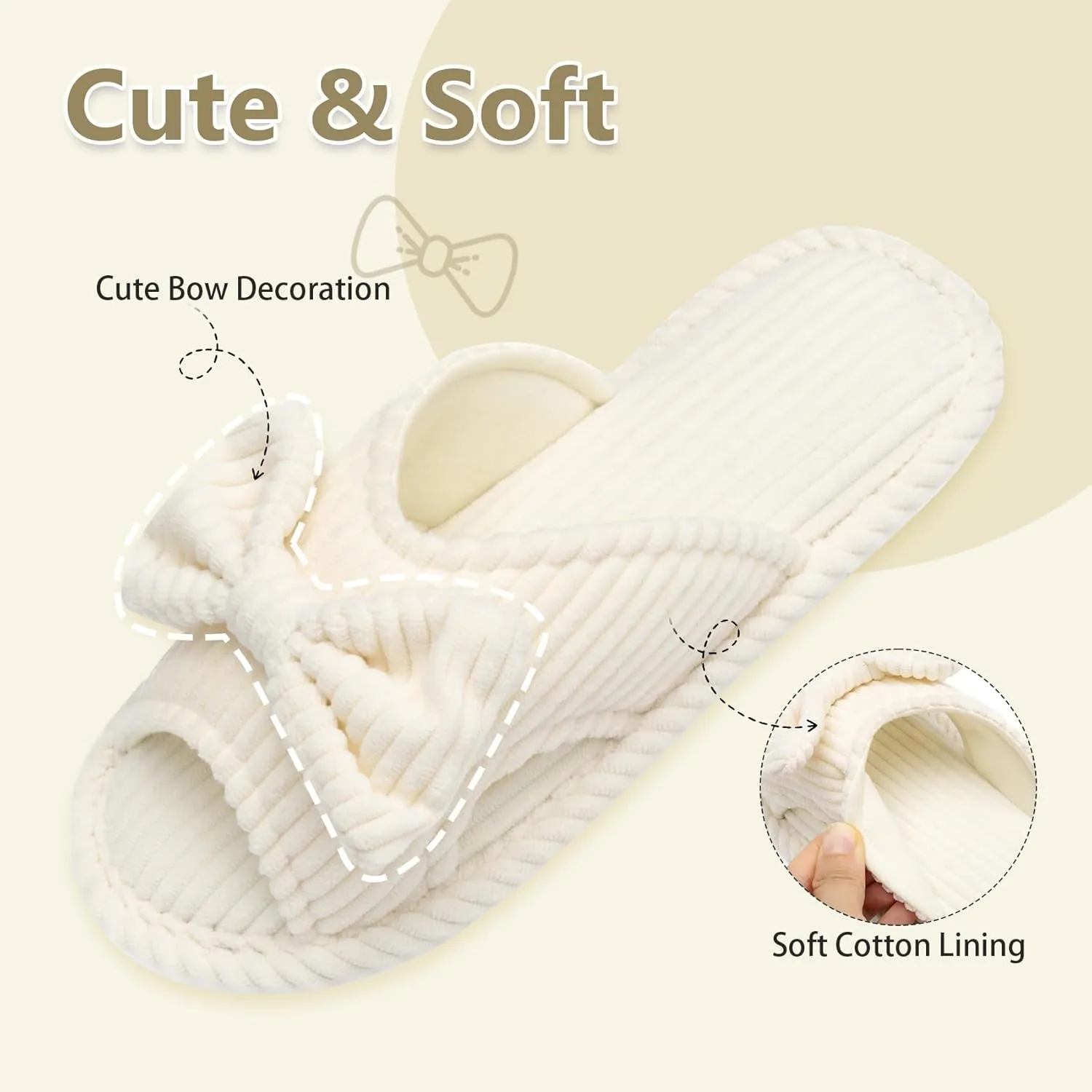 Cute Slippers for Women Indoor and Outdoor Cozy Soft Bow Open Toe Womens Slippers with Memory Foam Anti-Skid Sole Slides Spa Birthday Gifts for Women Mom Her Ladies Bridesmaid
