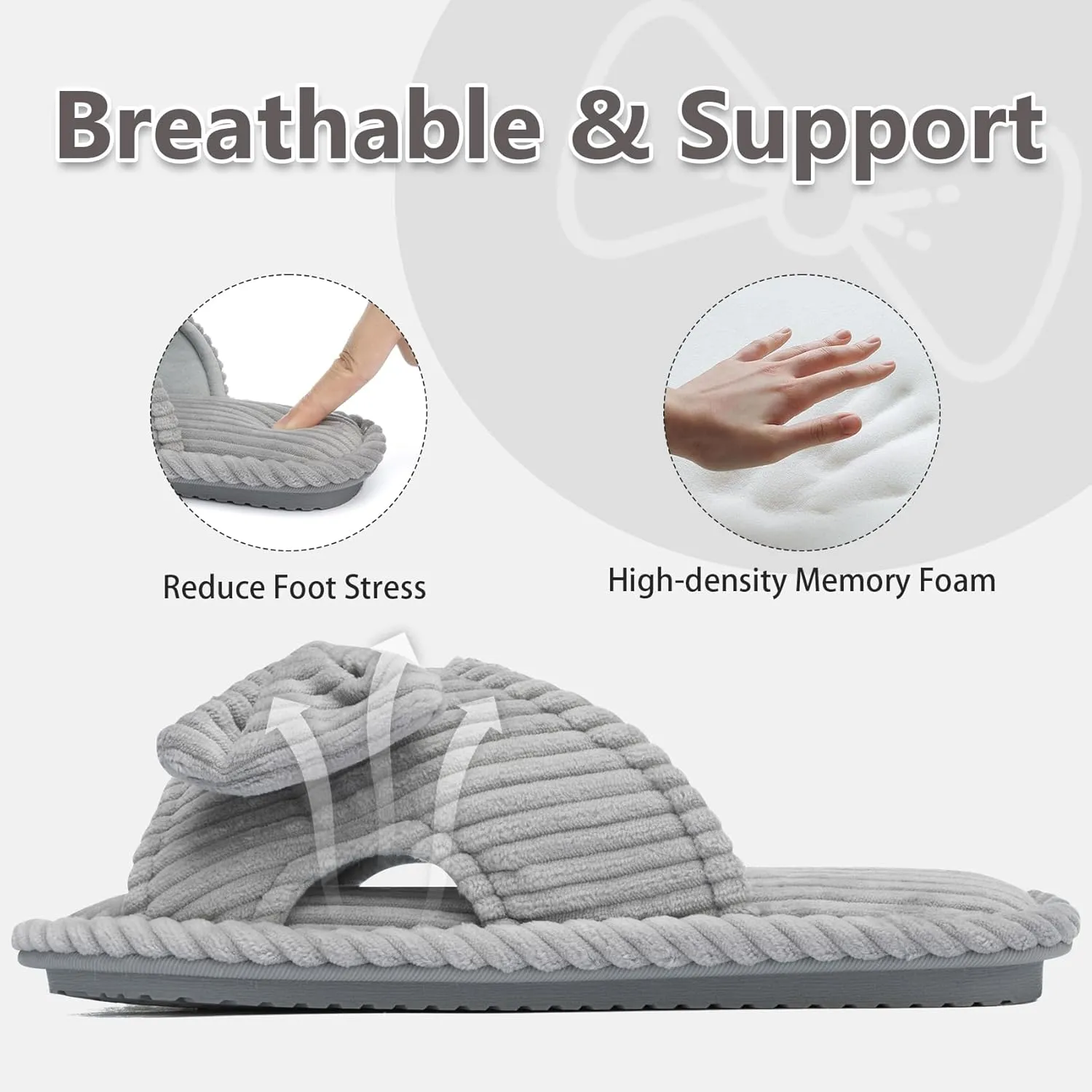 Cute Slippers for Women Indoor and Outdoor Cozy Soft Bow Open Toe Womens Slippers with Memory Foam Anti-Skid Sole Slides Spa Birthday Gifts for Women Mom Her Ladies Bridesmaid
