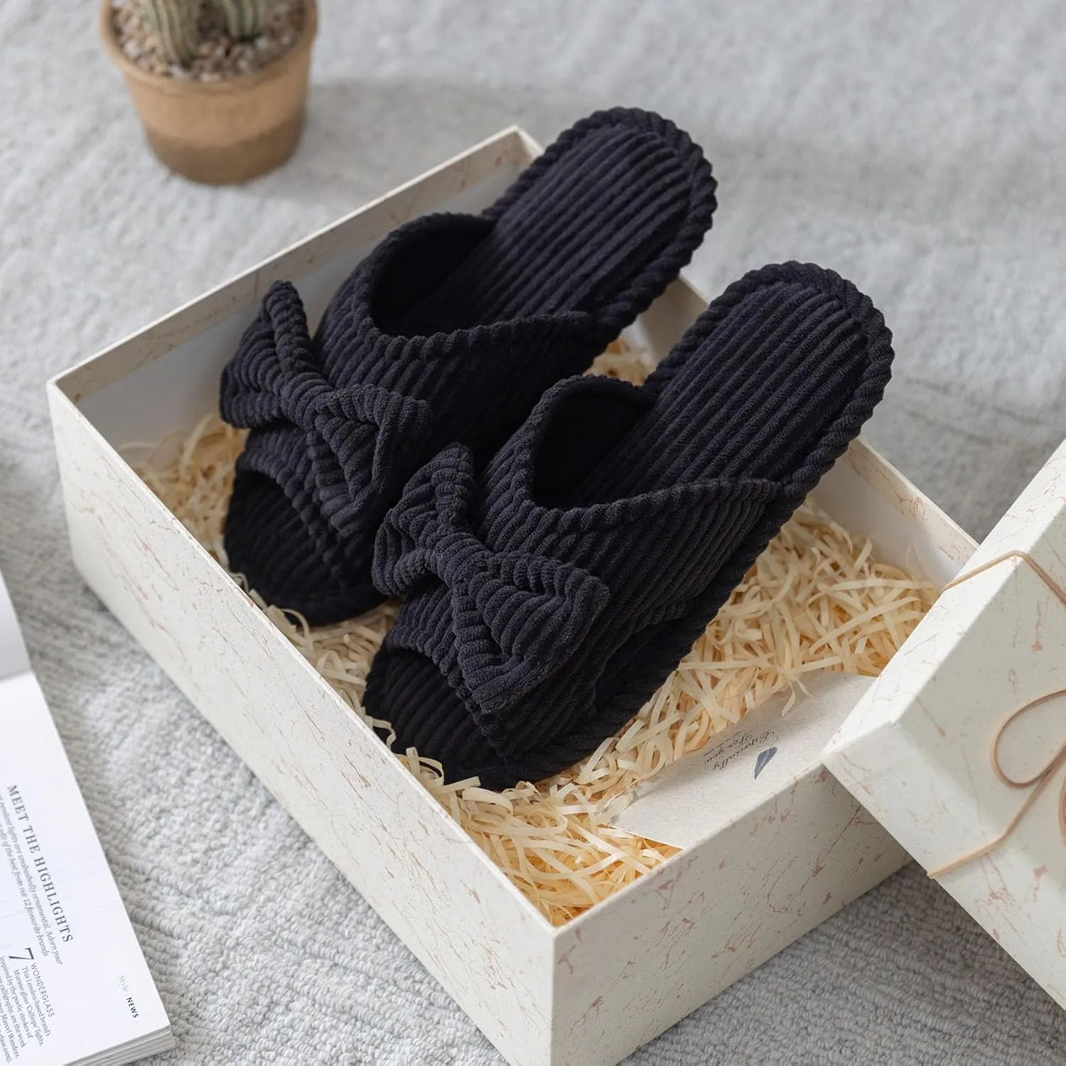 Cute Slippers for Women Indoor and Outdoor Cozy Soft Bow Open Toe Womens Slippers with Memory Foam Anti-Skid Sole Slides Spa Birthday Gifts for Women Mom Her Ladies Bridesmaid