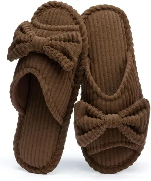 Cute Slippers for Women Indoor and Outdoor Cozy Soft Bow Open Toe Womens Slippers with Memory Foam Anti-Skid Sole Slides Spa Birthday Gifts for Women Mom Her Ladies Bridesmaid