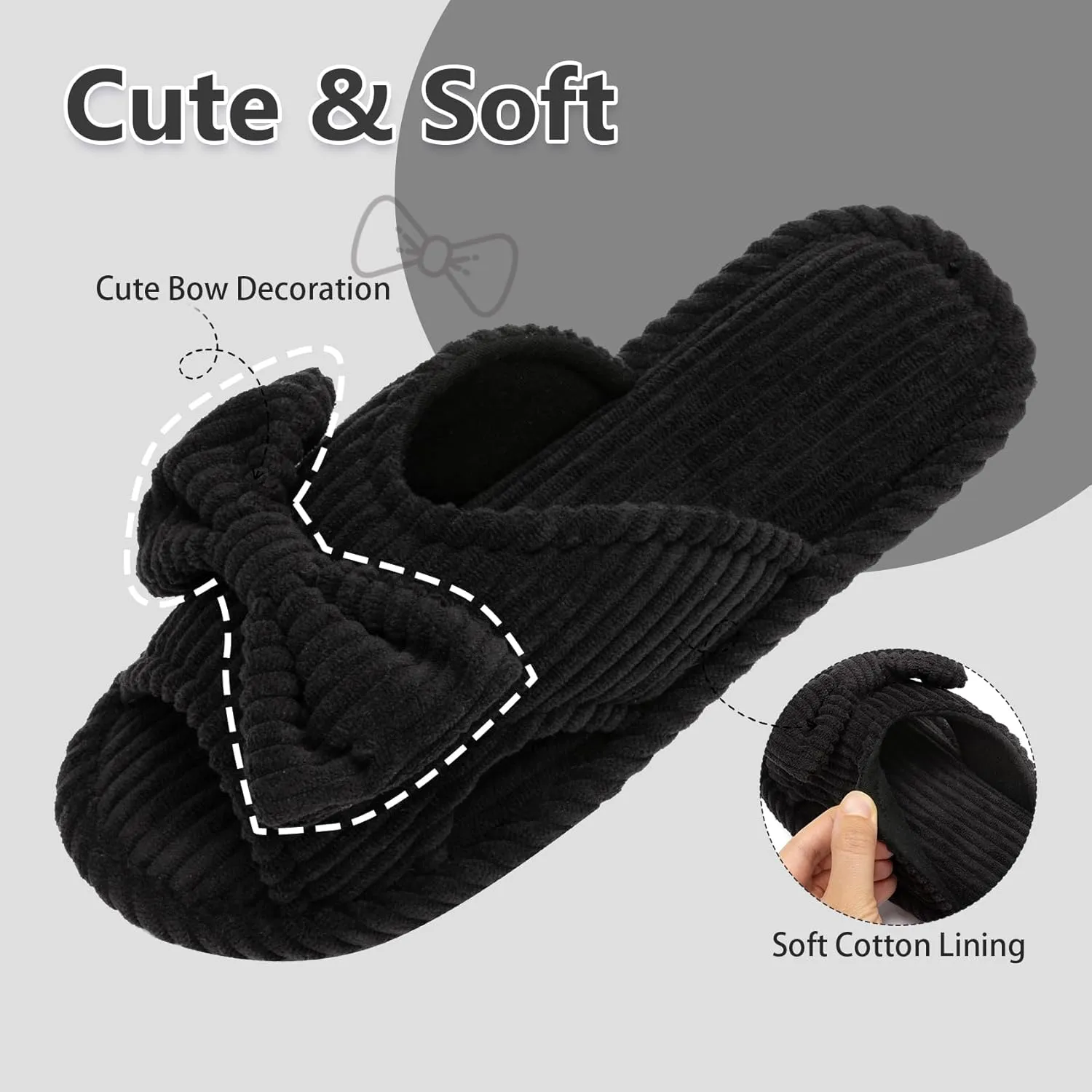 Cute Slippers for Women Indoor and Outdoor Cozy Soft Bow Open Toe Womens Slippers with Memory Foam Anti-Skid Sole Slides Spa Birthday Gifts for Women Mom Her Ladies Bridesmaid