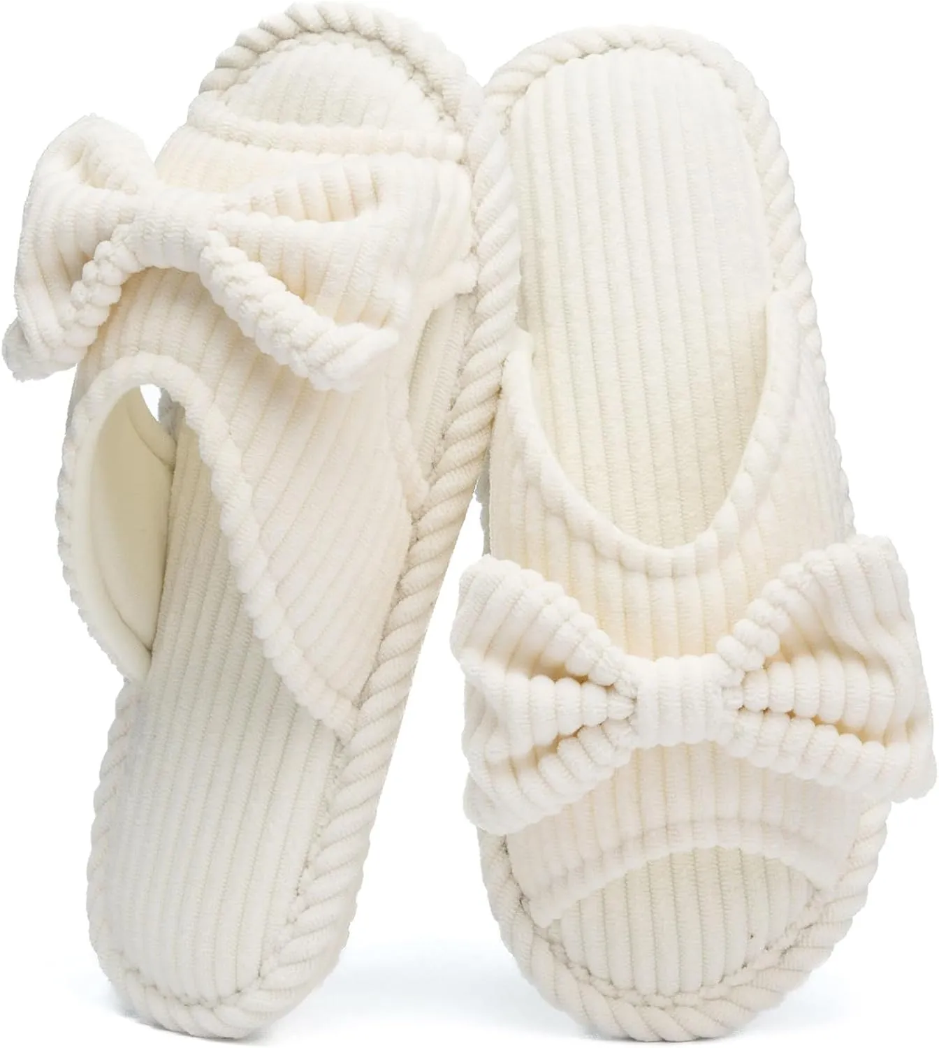 Cute Slippers for Women Indoor and Outdoor Cozy Soft Bow Open Toe Womens Slippers with Memory Foam Anti-Skid Sole Slides Spa Birthday Gifts for Women Mom Her Ladies Bridesmaid