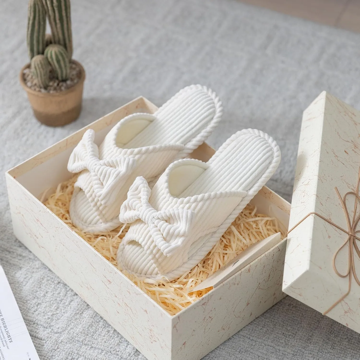 Cute Slippers for Women Indoor and Outdoor Cozy Soft Bow Open Toe Womens Slippers with Memory Foam Anti-Skid Sole Slides Spa Birthday Gifts for Women Mom Her Ladies Bridesmaid