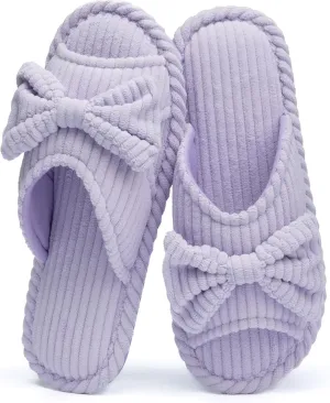 Cute Slippers for Women Indoor and Outdoor Cozy Soft Bow Open Toe Womens Slippers with Memory Foam Anti-Skid Sole Slides Spa Birthday Gifts for Women Mom Her Ladies Bridesmaid
