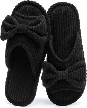 Cute Slippers for Women Indoor and Outdoor Cozy Soft Bow Open Toe Womens Slippers with Memory Foam Anti-Skid Sole Slides Spa Birthday Gifts for Women Mom Her Ladies Bridesmaid