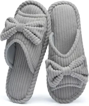 Cute Slippers for Women Indoor and Outdoor Cozy Soft Bow Open Toe Womens Slippers with Memory Foam Anti-Skid Sole Slides Spa Birthday Gifts for Women Mom Her Ladies Bridesmaid