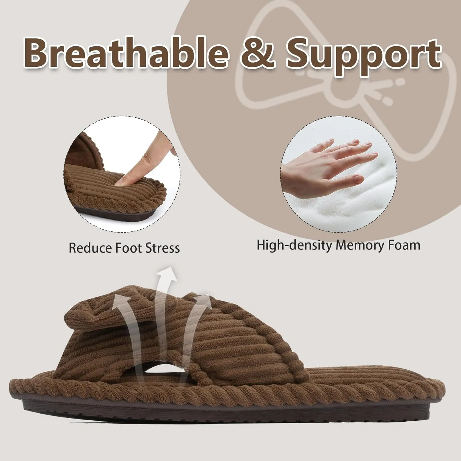 Cute Slippers for Women Indoor and Outdoor Cozy Soft Bow Open Toe Womens Slippers with Memory Foam Anti-Skid Sole Slides Spa Birthday Gifts for Women Mom Her Ladies Bridesmaid