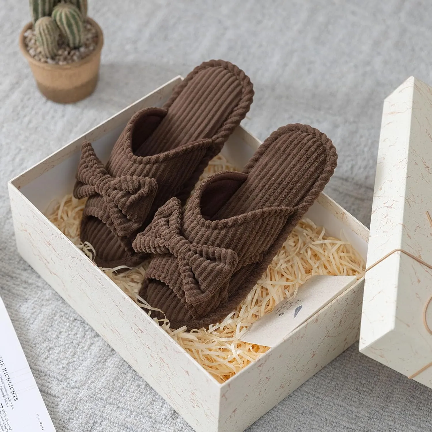 Cute Slippers for Women Indoor and Outdoor Cozy Soft Bow Open Toe Womens Slippers with Memory Foam Anti-Skid Sole Slides Spa Birthday Gifts for Women Mom Her Ladies Bridesmaid