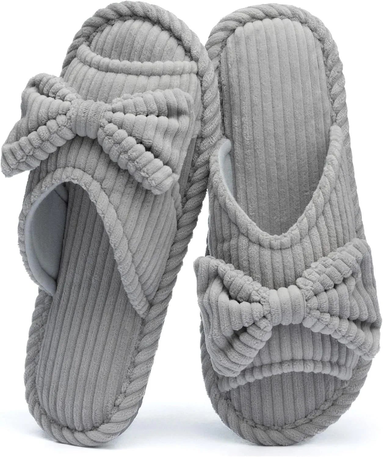 Cute Slippers for Women Indoor and Outdoor Cozy Soft Bow Open Toe Womens Slippers with Memory Foam Anti-Skid Sole Slides Spa Birthday Gifts for Women Mom Her Ladies Bridesmaid