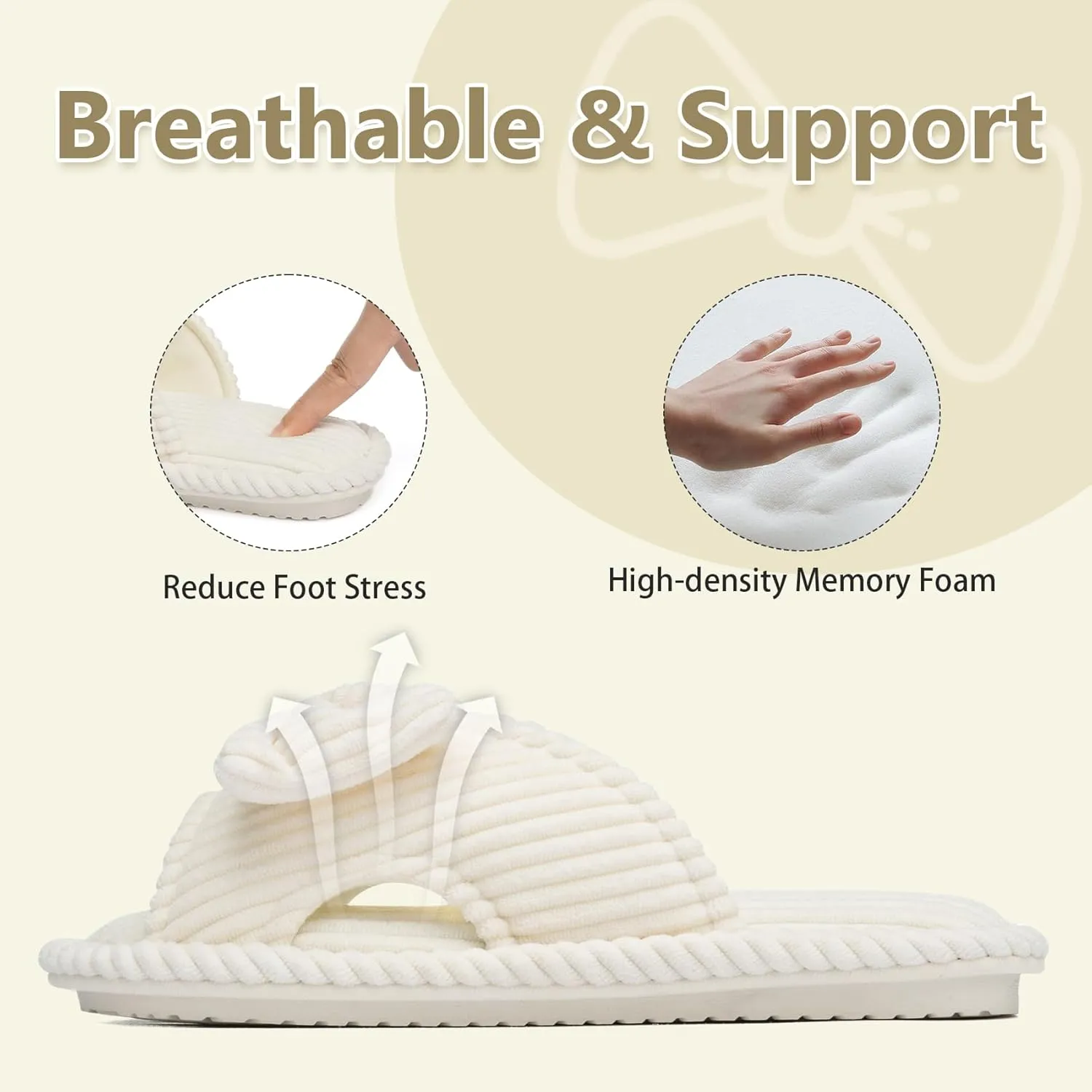 Cute Slippers for Women Indoor and Outdoor Cozy Soft Bow Open Toe Womens Slippers with Memory Foam Anti-Skid Sole Slides Spa Birthday Gifts for Women Mom Her Ladies Bridesmaid