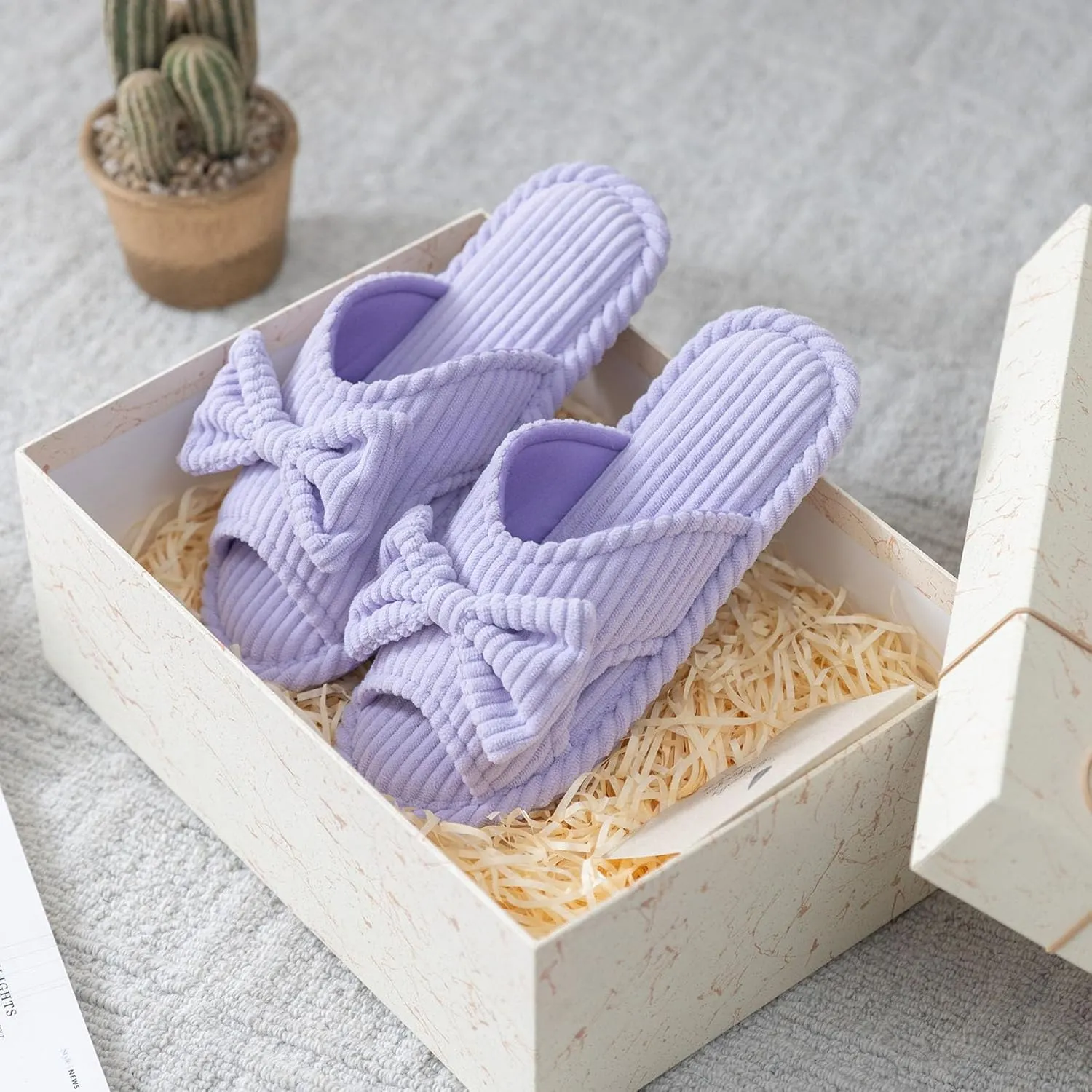 Cute Slippers for Women Indoor and Outdoor Cozy Soft Bow Open Toe Womens Slippers with Memory Foam Anti-Skid Sole Slides Spa Birthday Gifts for Women Mom Her Ladies Bridesmaid