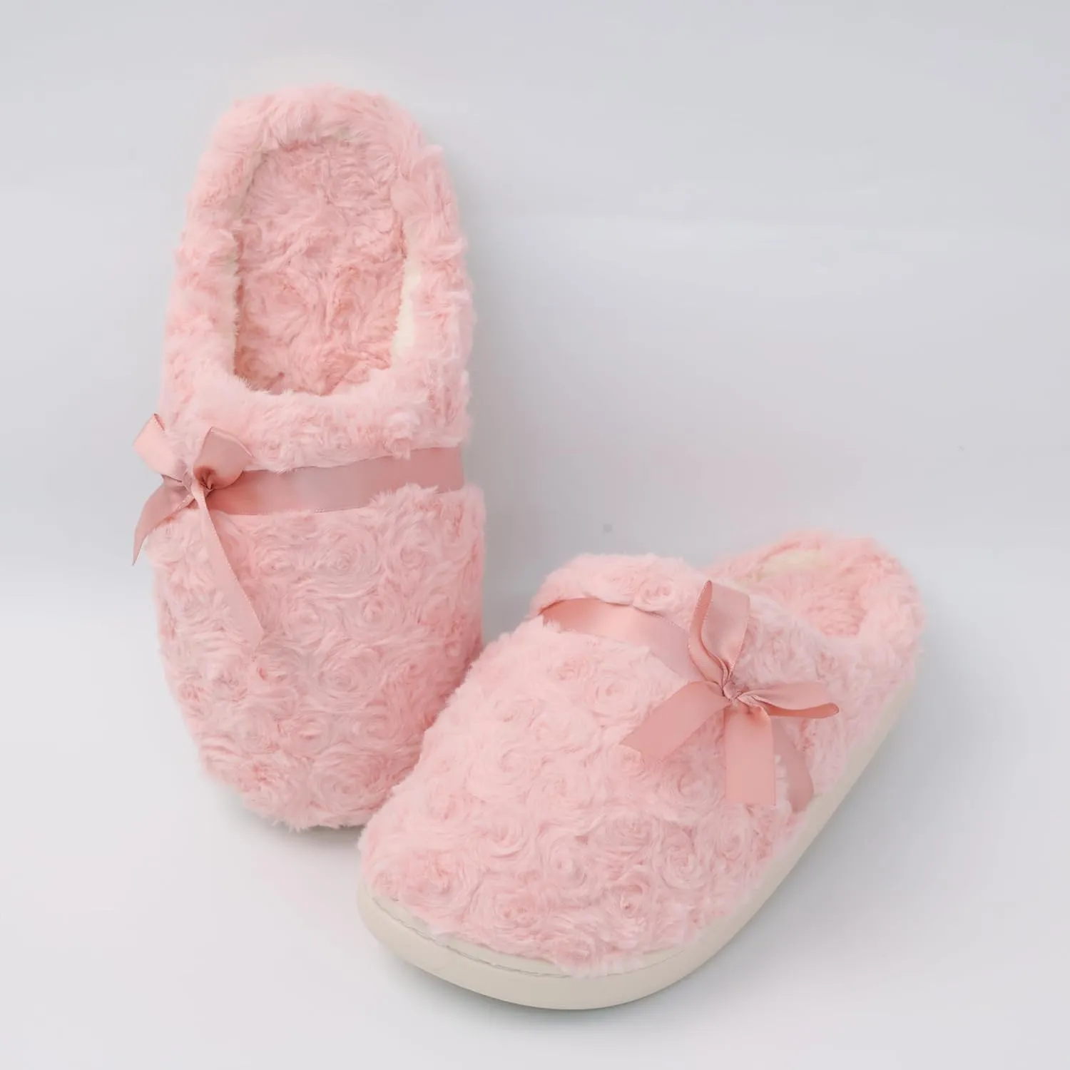DCLTD Fluffy House Slippers for Women Flower Bedroom Shoes Cozy Warm Slip on Indoor and Outdoor Winter Shoes Super Soft Rose Slippers Christmas Gifts