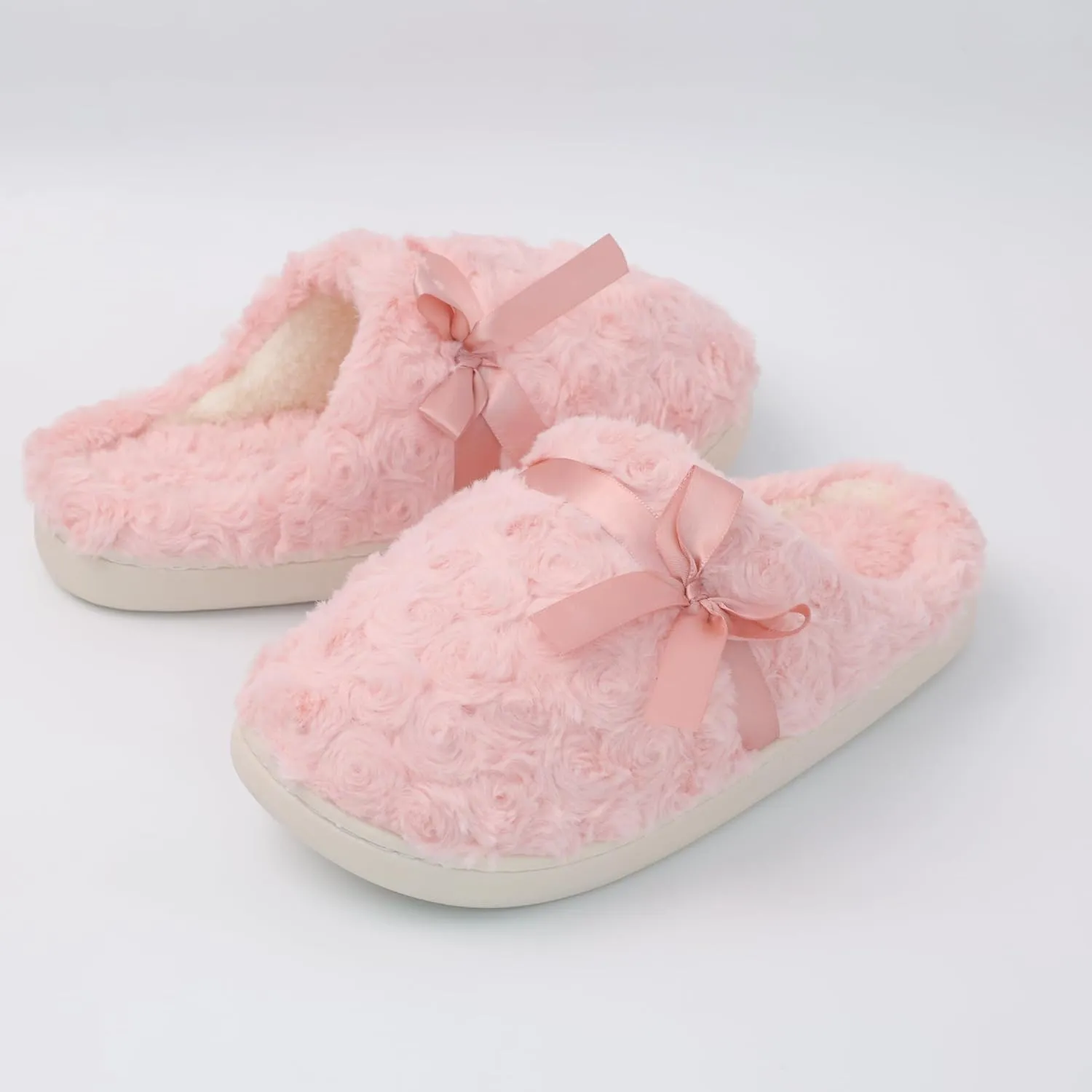 DCLTD Fluffy House Slippers for Women Flower Bedroom Shoes Cozy Warm Slip on Indoor and Outdoor Winter Shoes Super Soft Rose Slippers Christmas Gifts