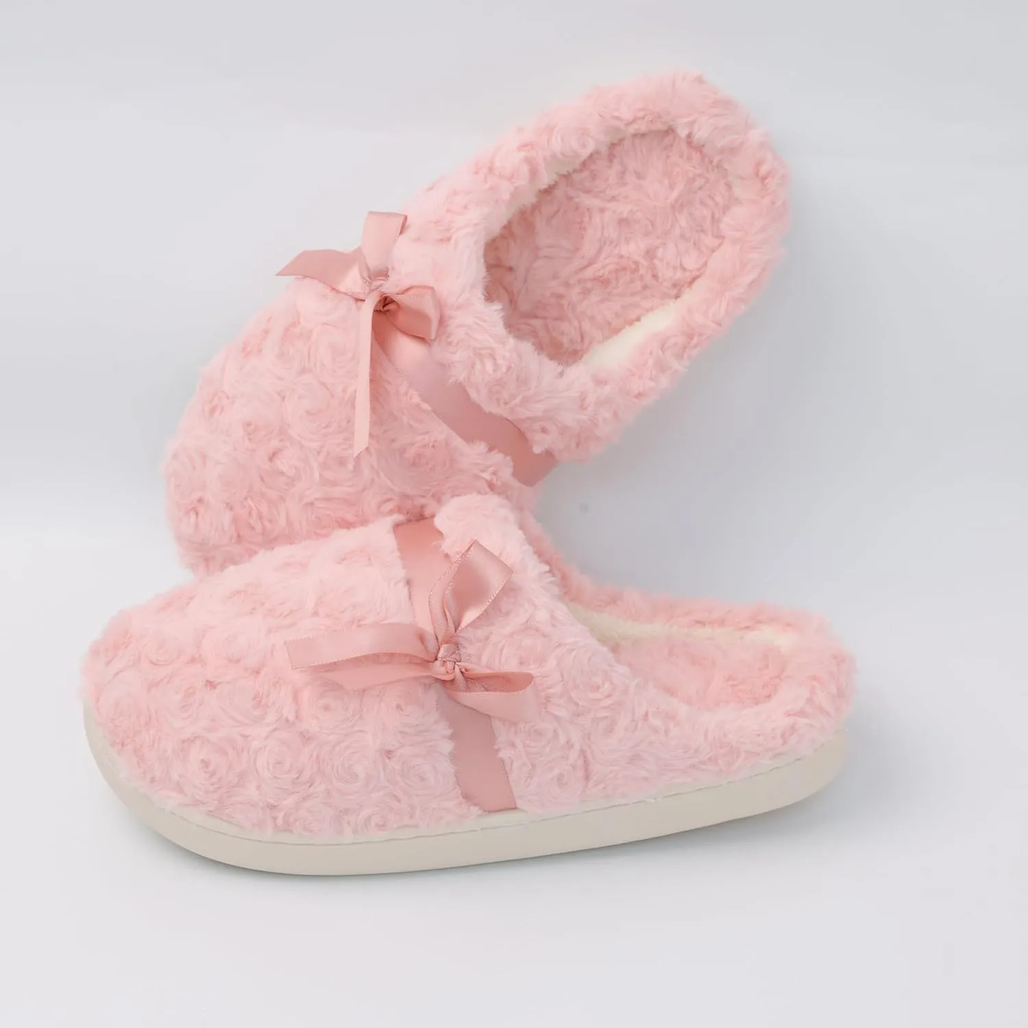 DCLTD Fluffy House Slippers for Women Flower Bedroom Shoes Cozy Warm Slip on Indoor and Outdoor Winter Shoes Super Soft Rose Slippers Christmas Gifts