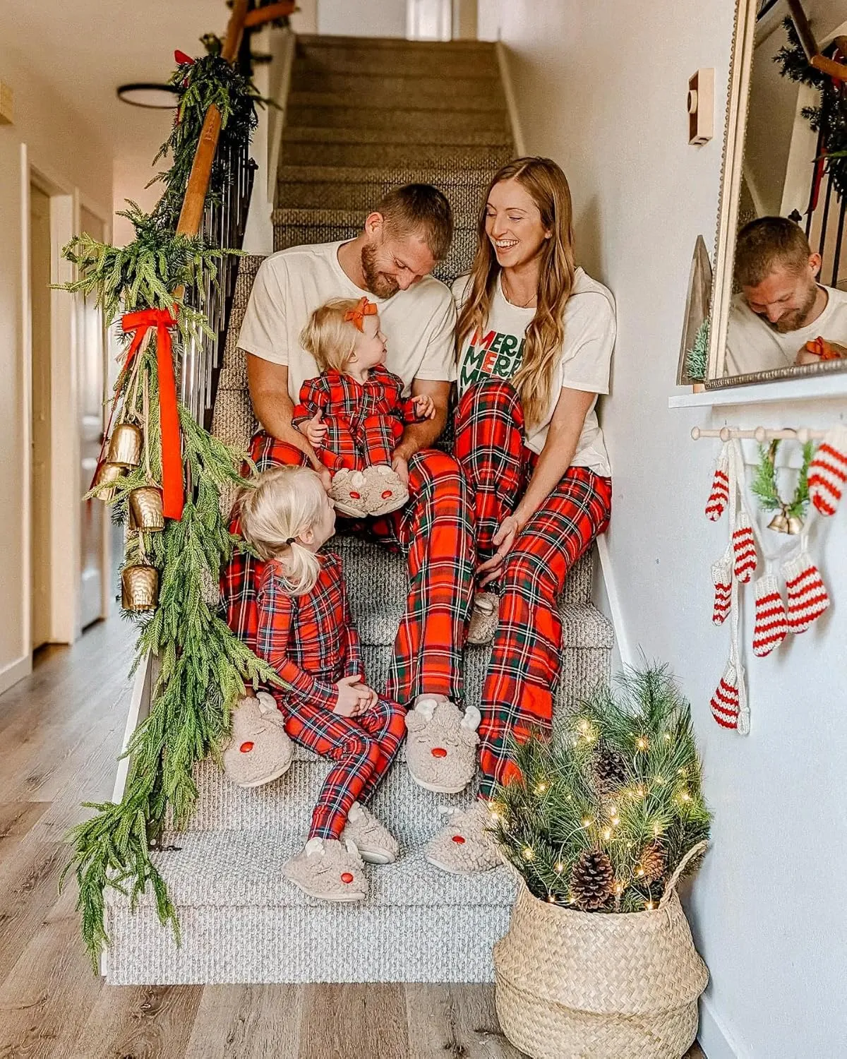 Dearfoams unisex-child Matching Family Holiday Christmas Reindeer & Turkey Scuff