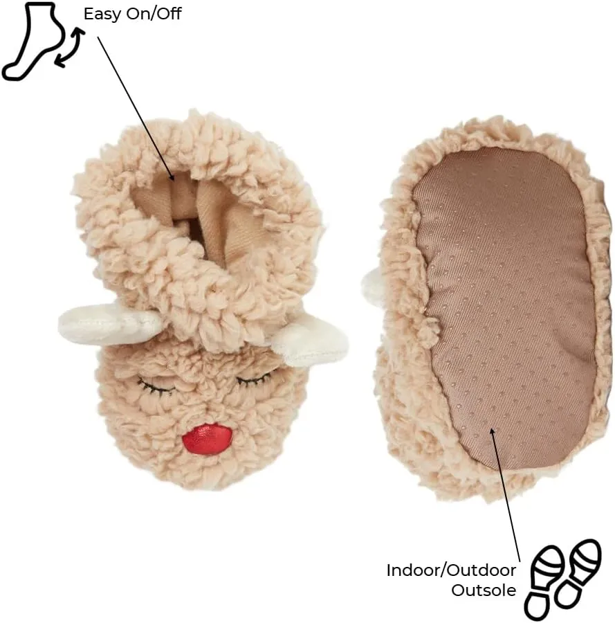 Dearfoams unisex-child Matching Family Holiday Christmas Reindeer & Turkey Scuff