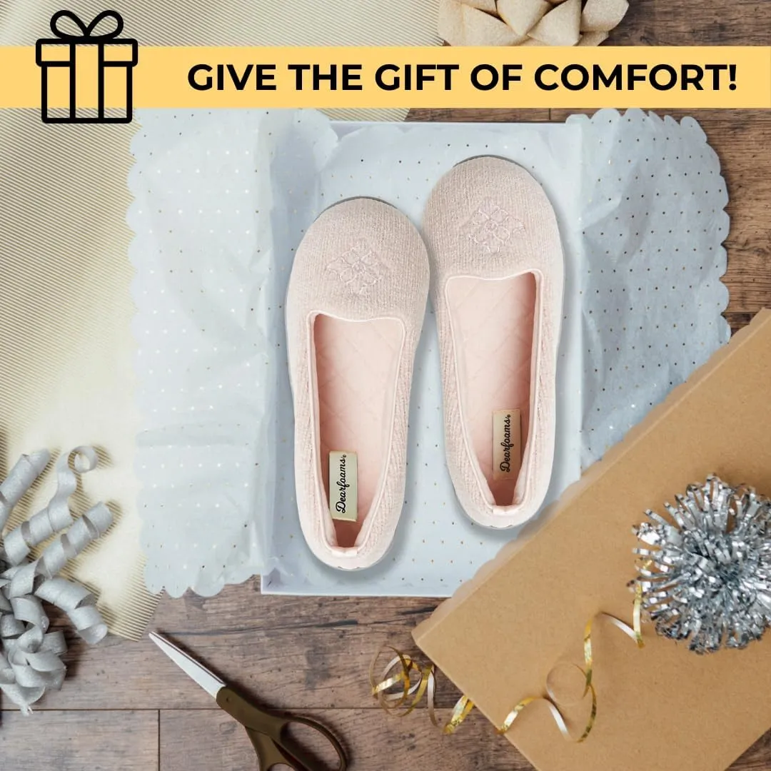Dearfoams Women's Cozy Memory Foam Indoor Rebecca Closed Back House Ballet Slipper with Wide Widths