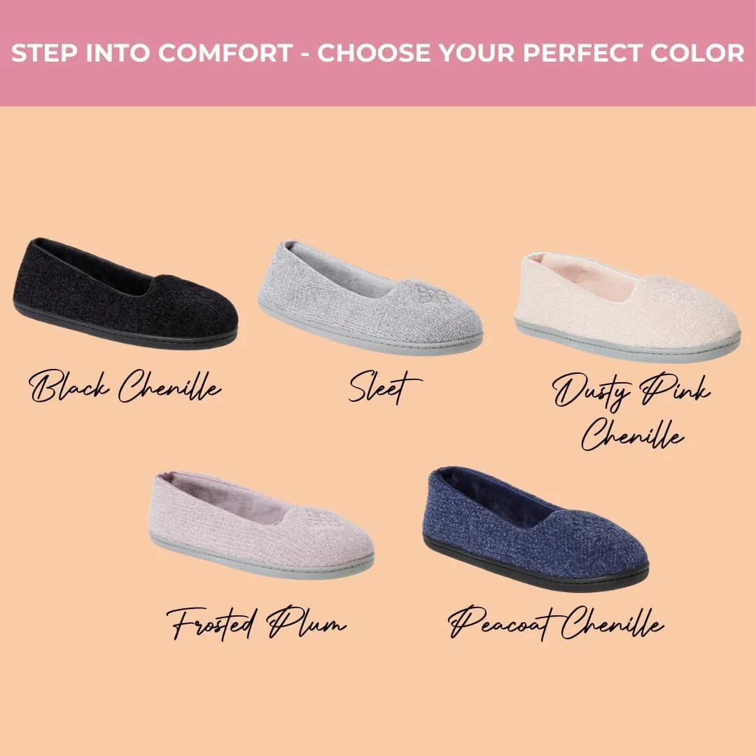 Dearfoams Women's Cozy Memory Foam Indoor Rebecca Closed Back House Ballet Slipper with Wide Widths