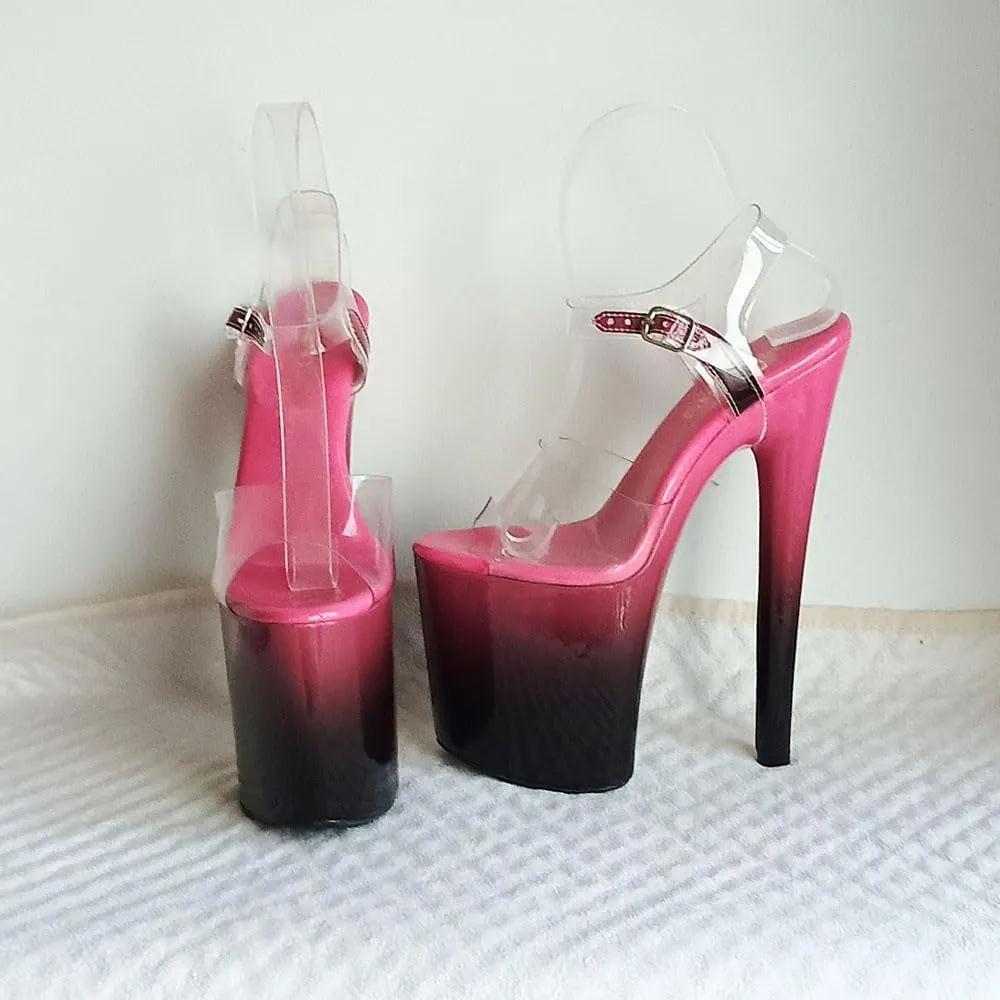 denova's Women's Transparent 7.9in Very High Heel Platform Pole Dance Ankle Strap Stiletto Sandal