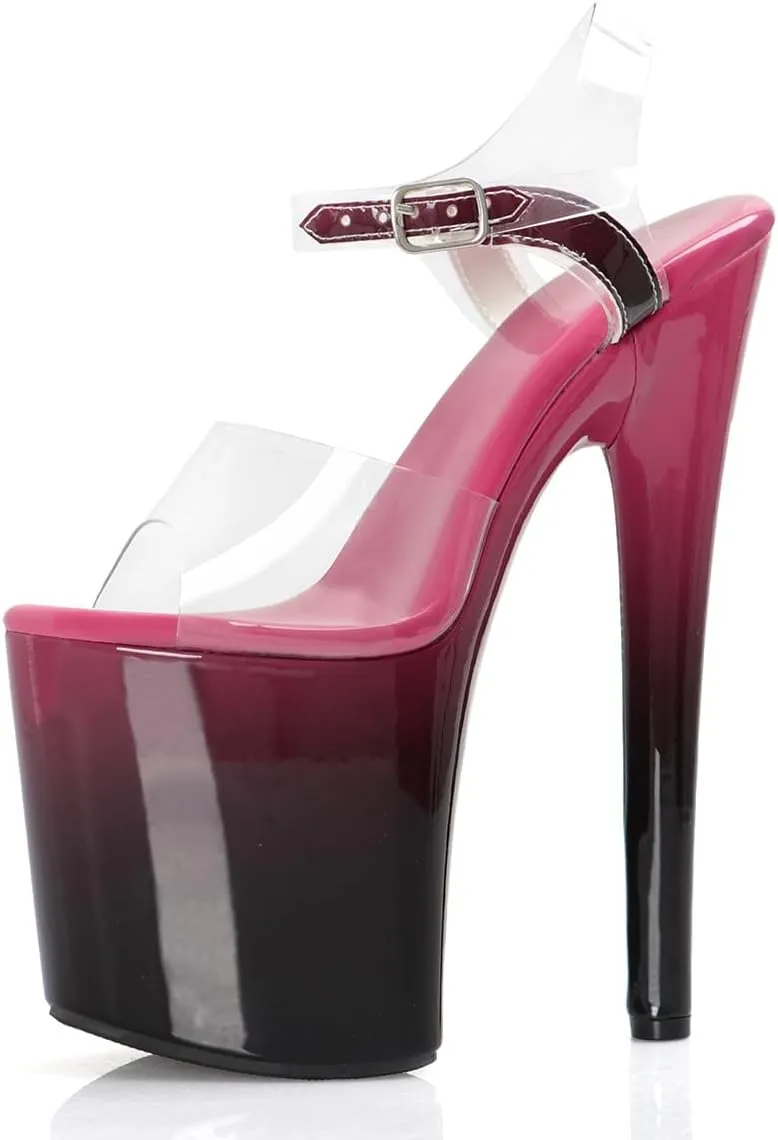 denova's Women's Transparent 7.9in Very High Heel Platform Pole Dance Ankle Strap Stiletto Sandal