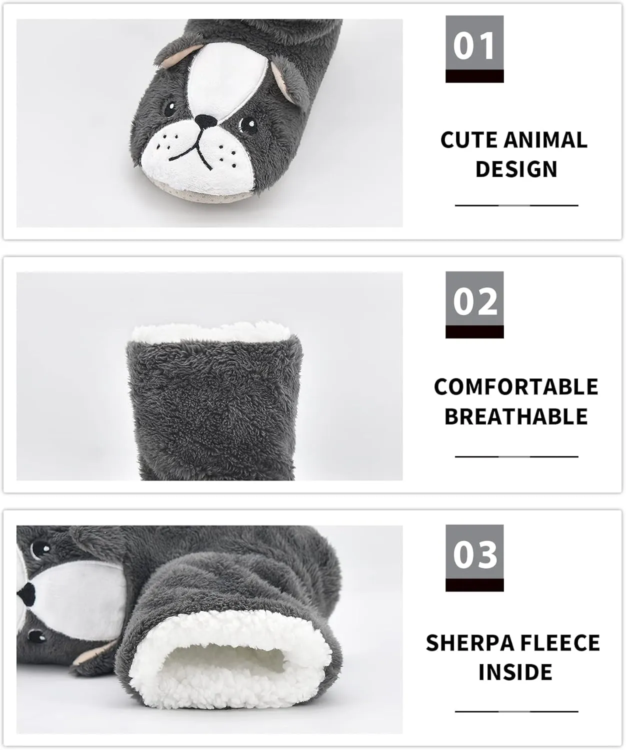 DICUIRD Animal Slipper Socks with Grippers for Women,Winter Cozy&Comfy Boot Slippers for Women