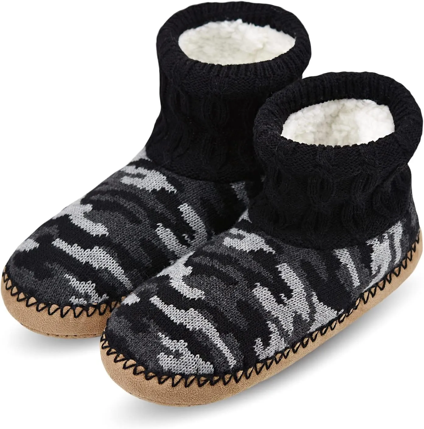 DICUIRD Slipper Socks for Mens,Fuzzy Sherpa Lined Socks with Soft Soles,Cozy Warm House Indoor Booties with Non Slip Bottoms, Mens Winter Christmas Gifts