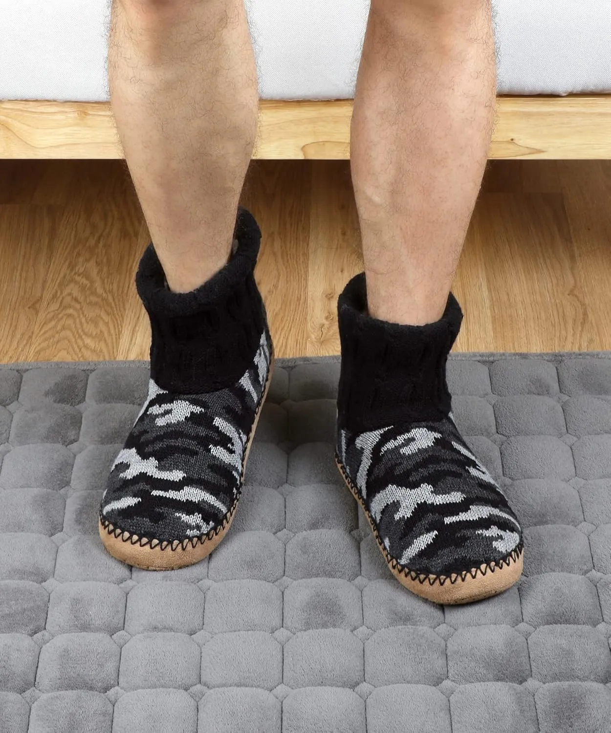DICUIRD Slipper Socks for Mens,Fuzzy Sherpa Lined Socks with Soft Soles,Cozy Warm House Indoor Booties with Non Slip Bottoms, Mens Winter Christmas Gifts