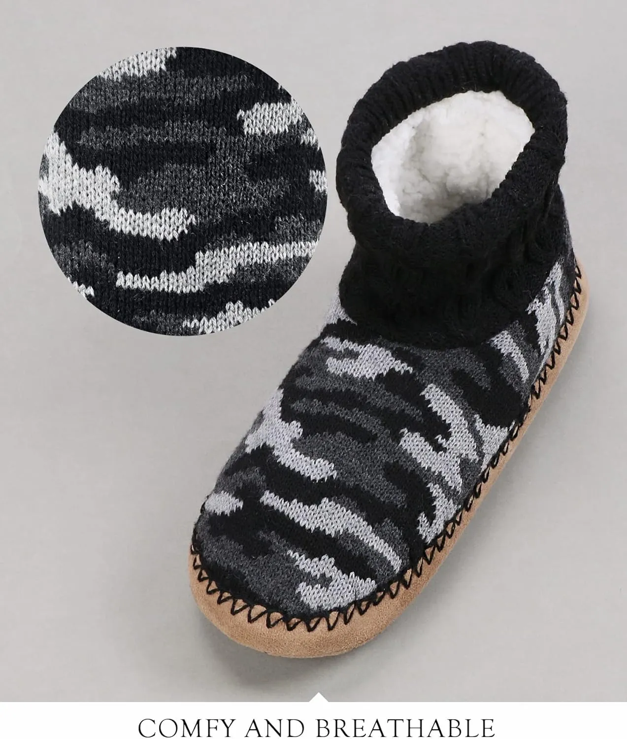 DICUIRD Slipper Socks for Mens,Fuzzy Sherpa Lined Socks with Soft Soles,Cozy Warm House Indoor Booties with Non Slip Bottoms, Mens Winter Christmas Gifts