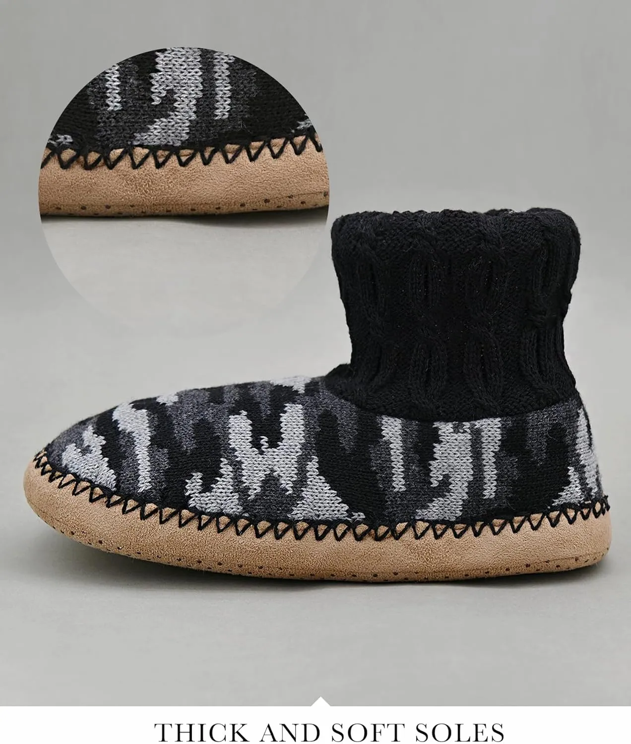 DICUIRD Slipper Socks for Mens,Fuzzy Sherpa Lined Socks with Soft Soles,Cozy Warm House Indoor Booties with Non Slip Bottoms, Mens Winter Christmas Gifts