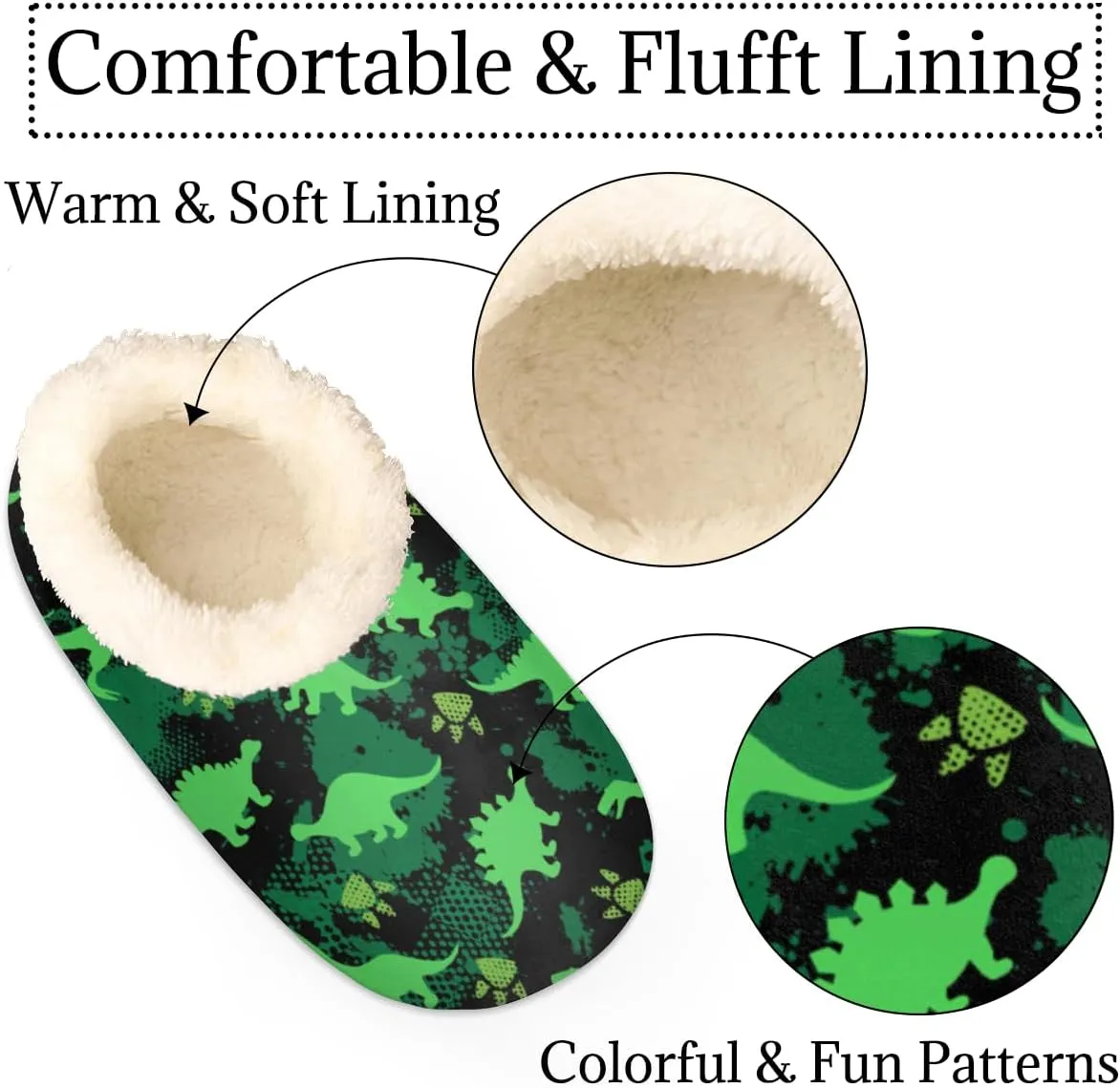 Dinosaurs Footprints Women's Slippers, Animal Dinosaurs Soft Cozy Plush Lined House Slipper Shoes Indoor Non-Slip Slippers for Women Girls Teenager