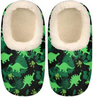 Dinosaurs Footprints Women's Slippers, Animal Dinosaurs Soft Cozy Plush Lined House Slipper Shoes Indoor Non-Slip Slippers for Women Girls Teenager