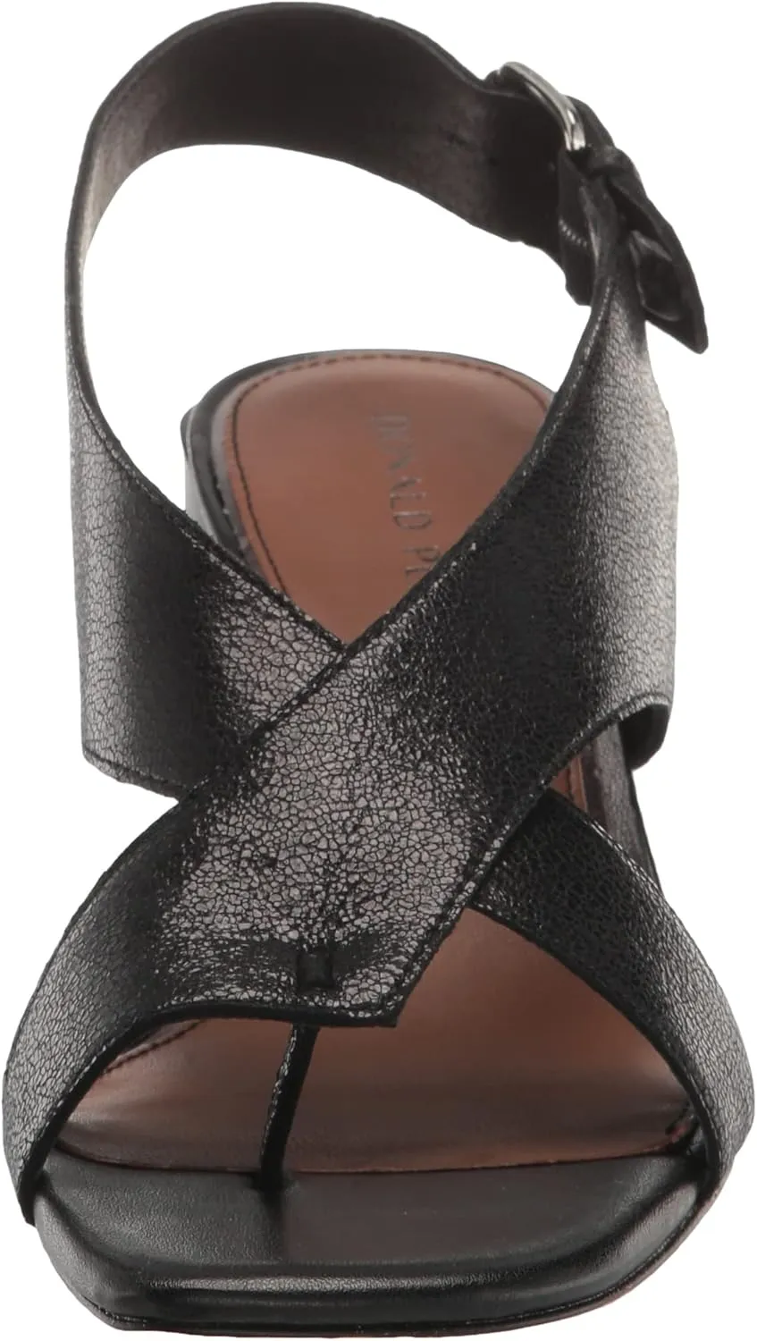 Donald Pliner Women's Pasha Vintage Metallic Leather Block Heeled, Comfortable Sandals, Chunky Heels
