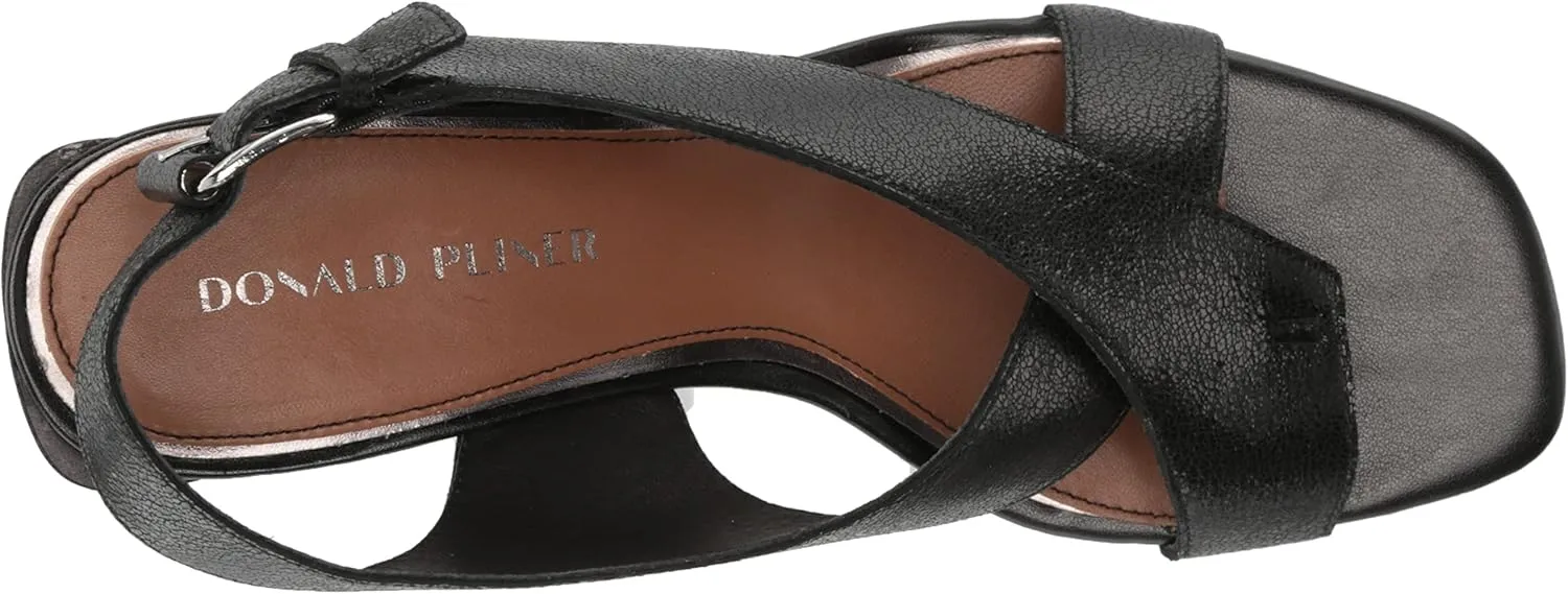 Donald Pliner Women's Pasha Vintage Metallic Leather Block Heeled, Comfortable Sandals, Chunky Heels