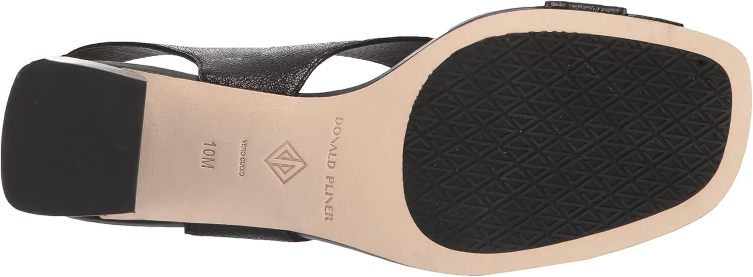 Donald Pliner Women's Pasha Vintage Metallic Leather Block Heeled, Comfortable Sandals, Chunky Heels