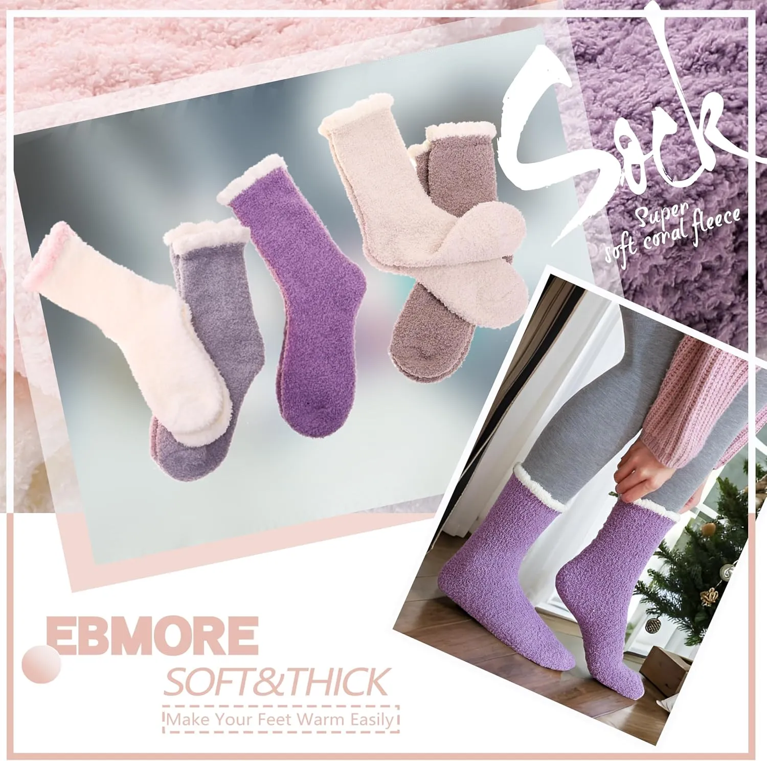 EBMORE Womens Fuzzy Socks Fleece Fluffy Cabin Plush Warm Sleep Soft Cozy Winter Adult Socks